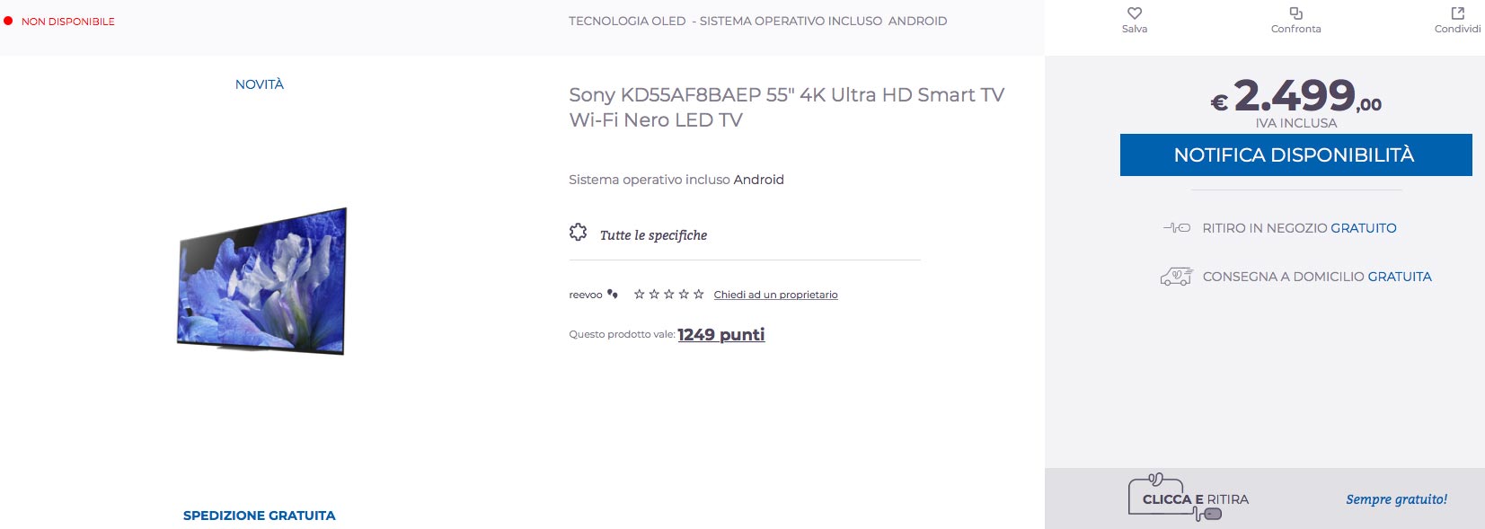 sony af8 unieuro - Sony TV OLED AF8: in Italia da 2.499 Euro?